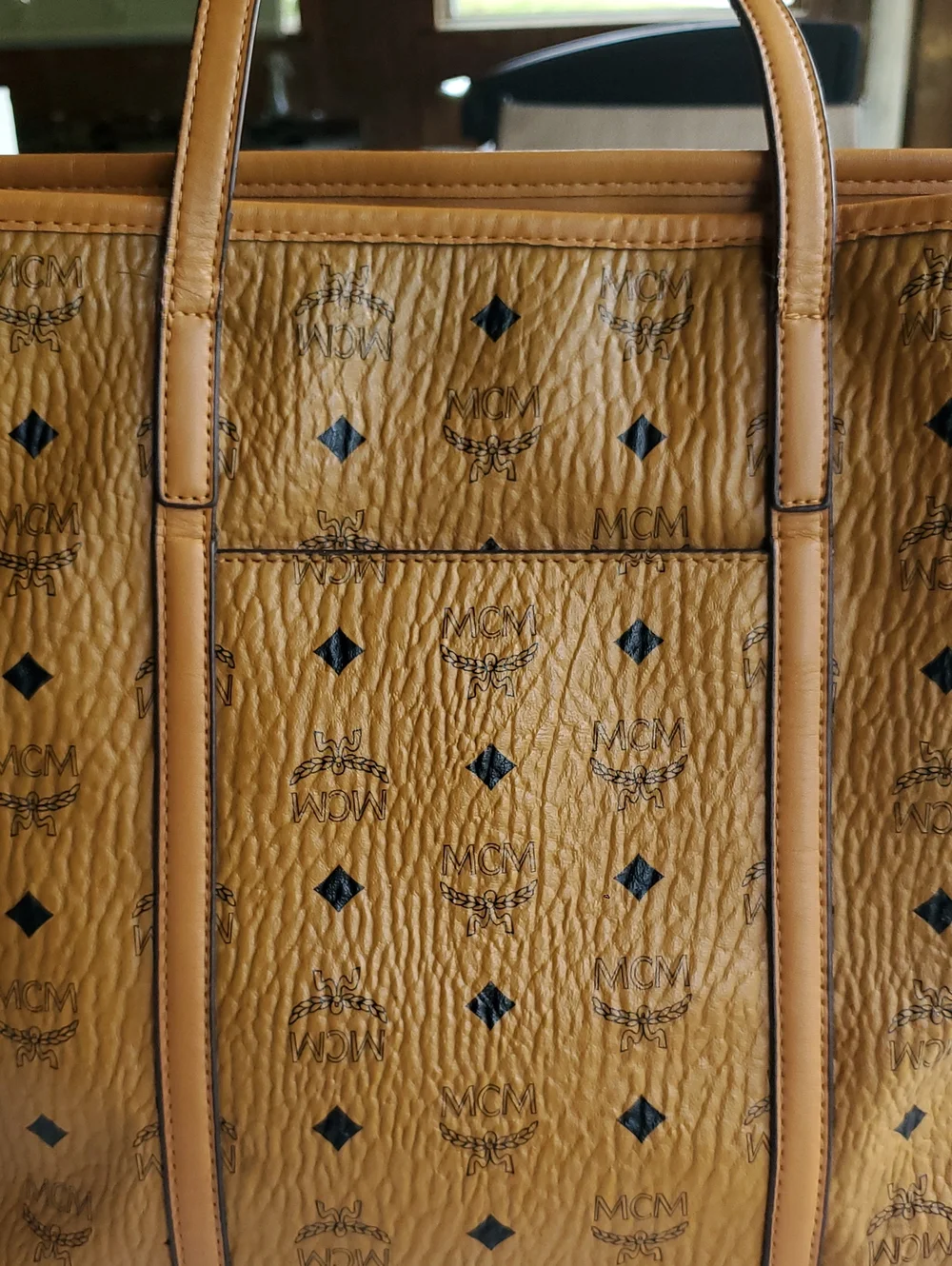 MCM Cognac Visetos Logo Tote Bag - Picture 3 of 14
